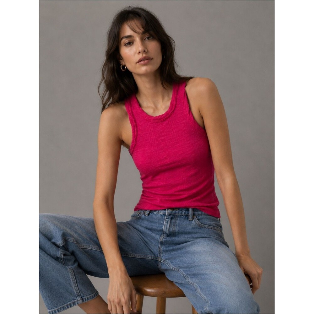 Pilcro Anthropologie Ribbed Tank Top XS Pink Mock Neck Stretch Sleeveless Basic